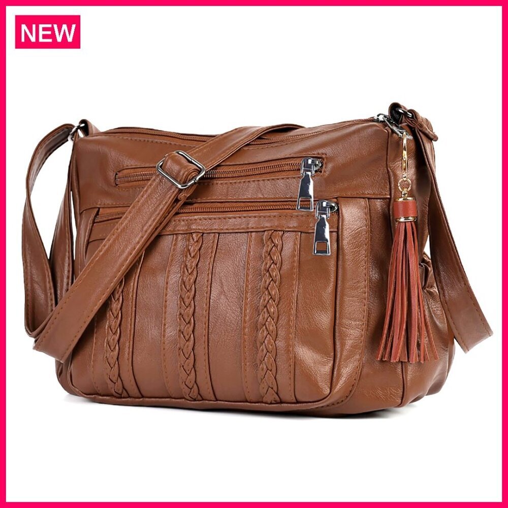 Soft PU Leather Crossbody Bag with Multi Pockets Adjustable Strap